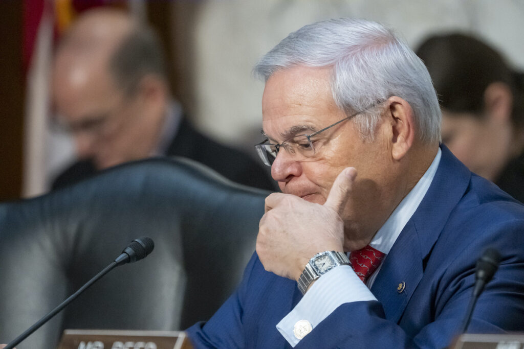 File photo: Sen. Bob Menendez, D-N.J., waits to speak during a Senate Banking, Housing, and Urban Affairs Committee oversight hearing, Dec. 6, 2023, in Washington.