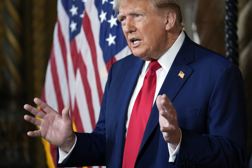 Donald Trump Republican presidential candidate former President Donald Trump speaks at his Mar-a-Lago estate