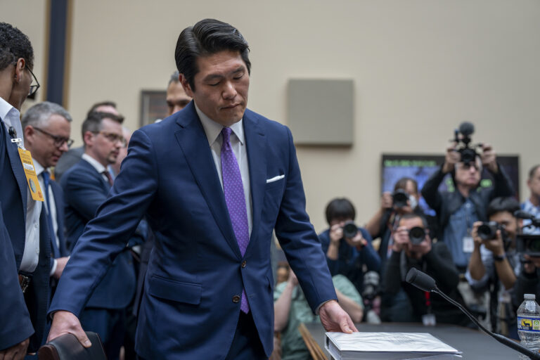 Special counsel Robert Hur takes his seat as he appears before the House Judiciary Committee for a hearing on whether President Joe Biden had mishandled classified information after his time as vice president, at the Capitol in Washington, Tuesday, March 12, 2024.