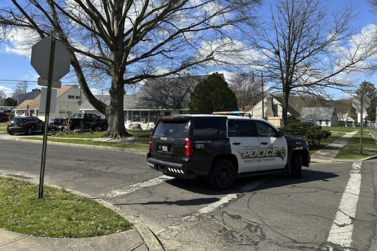 A police car blocks off a street in Levittown
