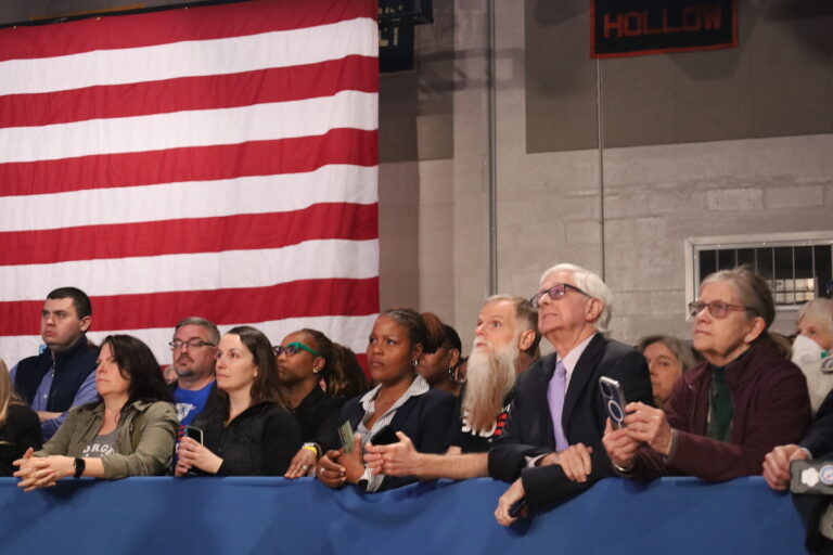 Biden supporters listen to the president speak