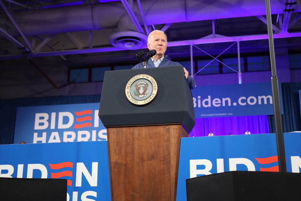 Biden030824-15 President Joe Biden speaks at a podium