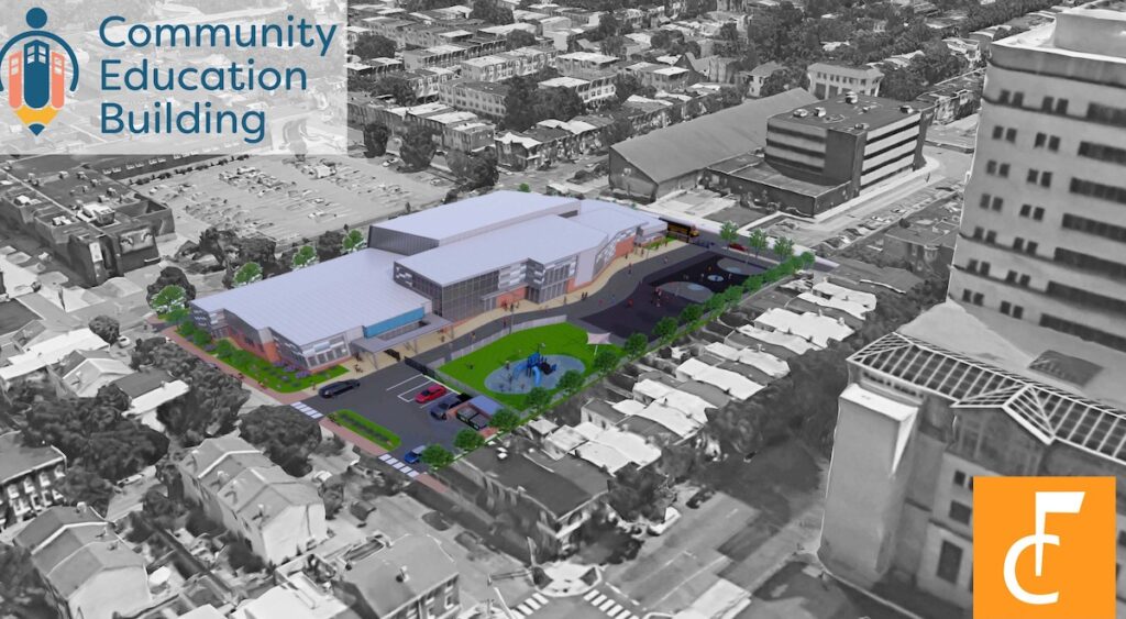 A rendering of a building as seen from above in Wilmington