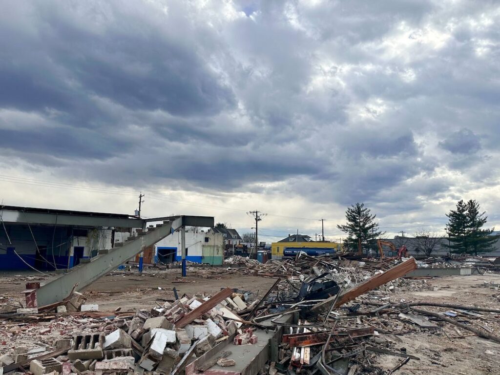 A demolished building and vacant area ready for construction of a new building.