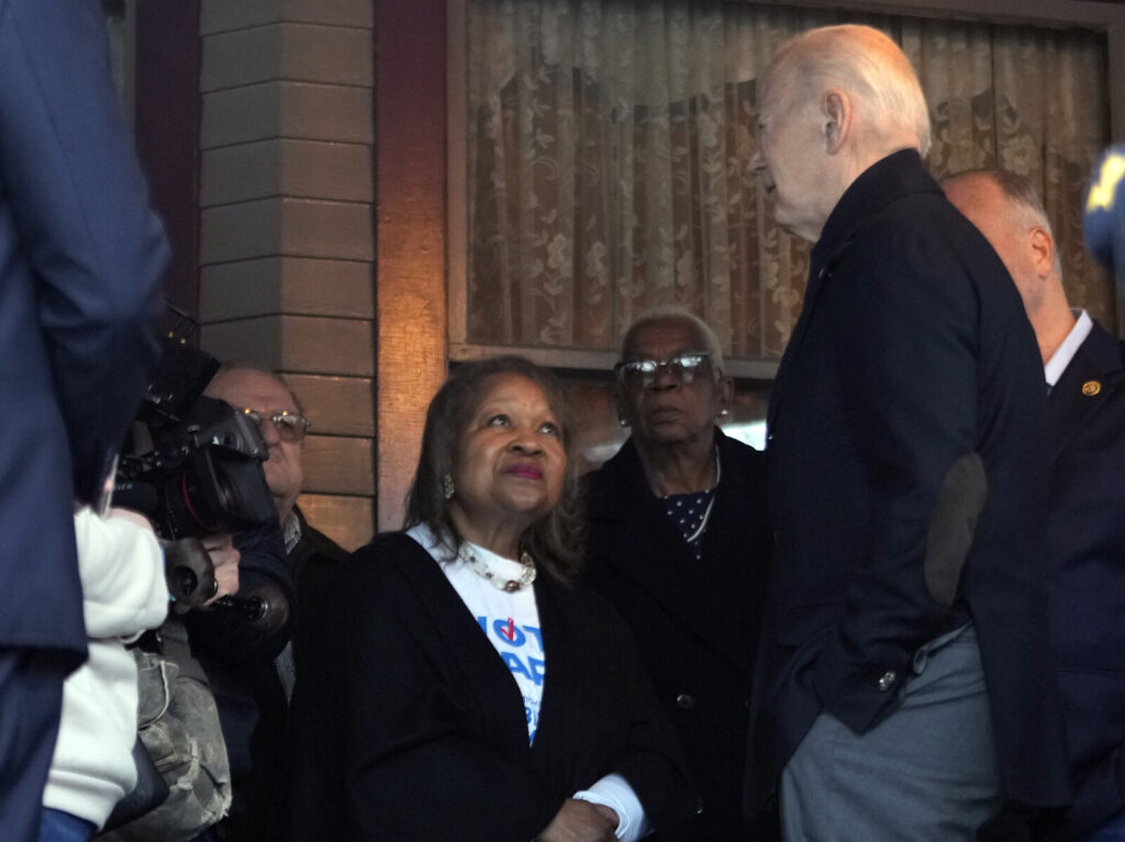 Election 2024 Biden President Biden talks with supporters during a campaign event in Saginaw, Mich., on March 14.