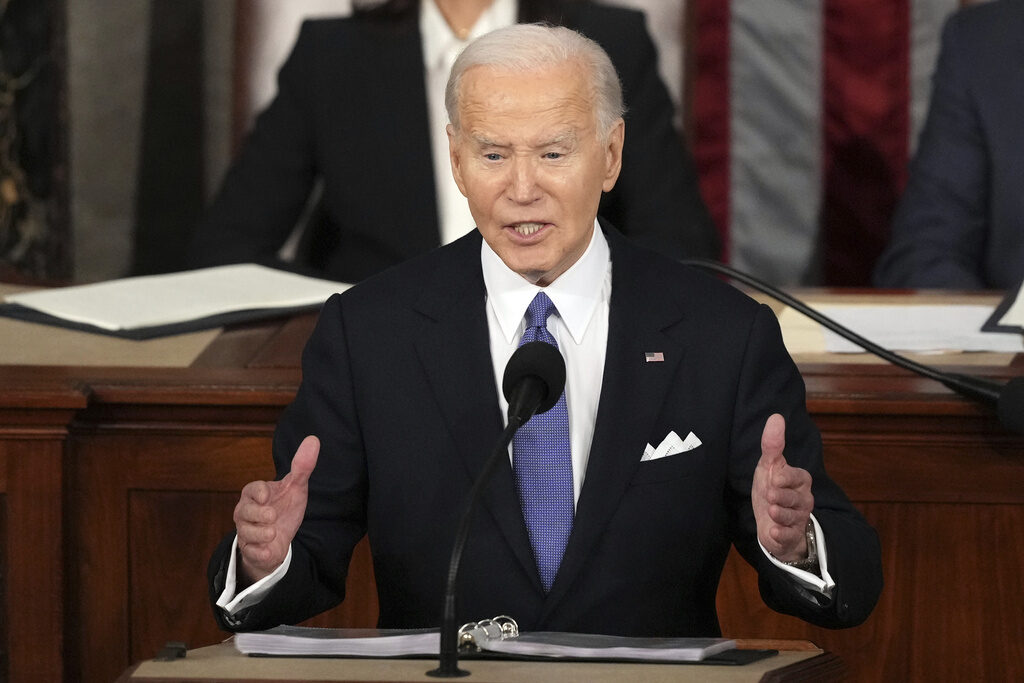 Joe Biden President Joe Biden delivers the State of the Union address to a joint session of Congress at the U.S. Capitol, Thursday March 7, 2024, in Washington.