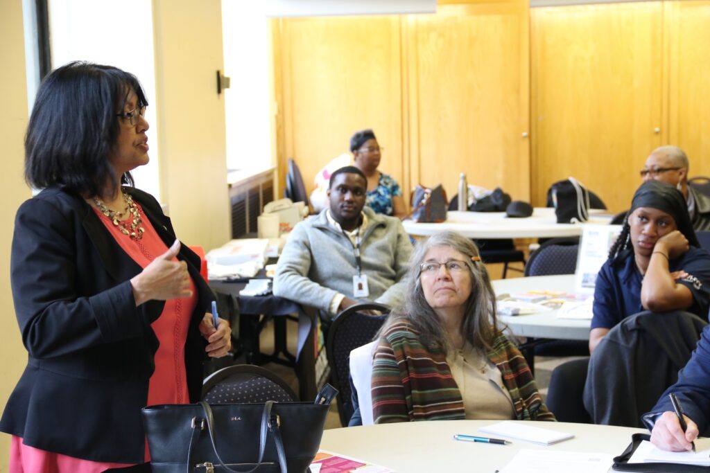 City Councilmember at-large Nina Ahmad speaks at an WHYY Bridging Blocks event