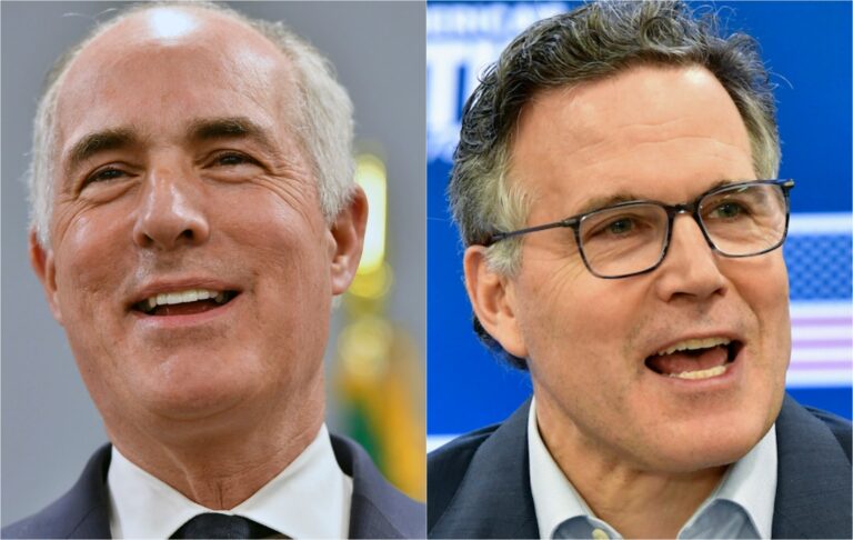 Side by side photos of Bob Casey and David McCormick