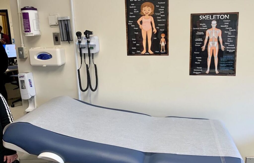 A patient room at a school-based health center in Delaware