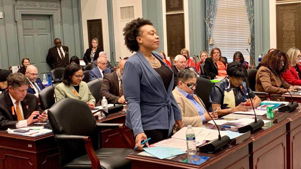 Melissa Minor-Brown speaking during the hearing
