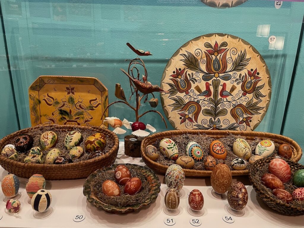 Decorated eggs on display