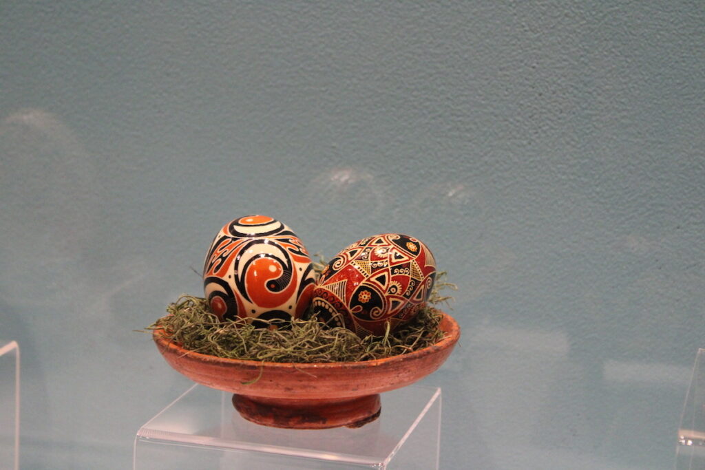 Decorated eggs on display
