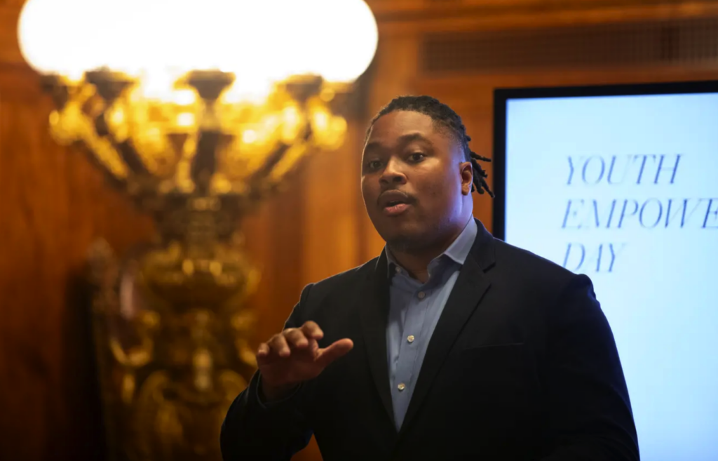 Malcolm Kenyatta speaking at an event in the Capitol building
