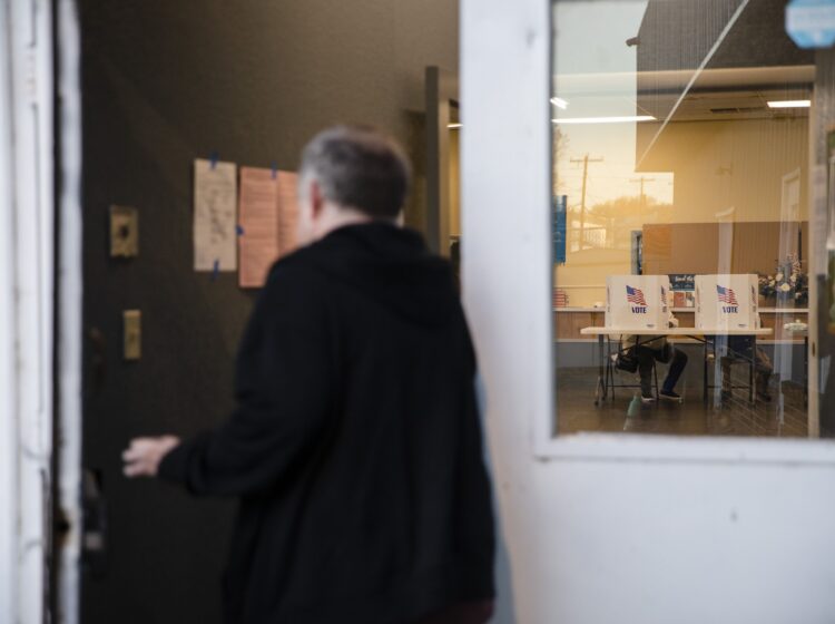 Voter entering a polling place