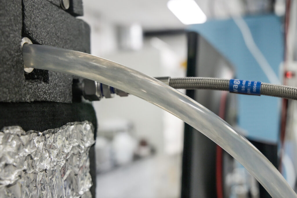An electrolyzer that splits water into hydrogen and oxygen at Versogen’s labs in Newark, Del.