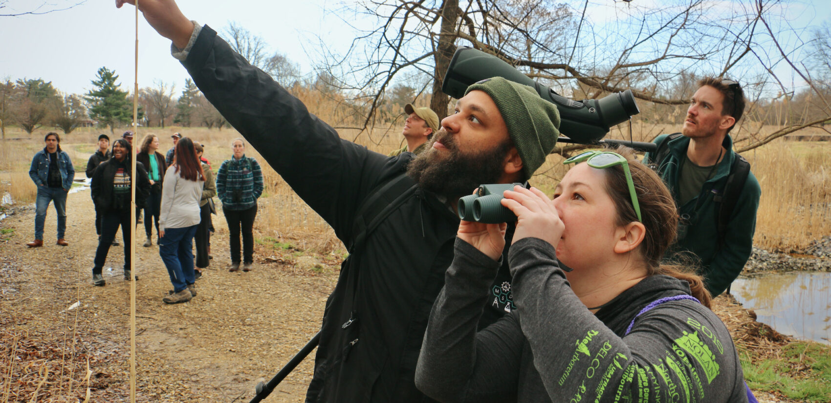 Jason Hall leads a bird walk at Philadelphia's FDR Park
