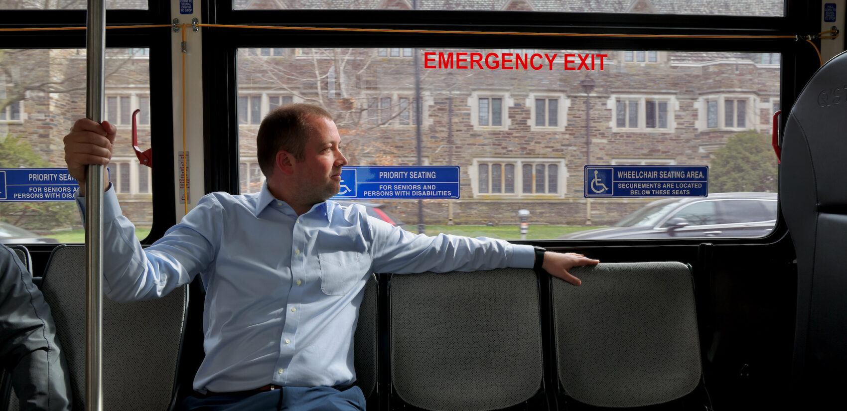 Charlie Tennyson on one of the new electric buses