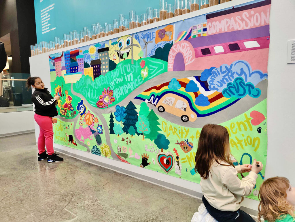 2024 04 18-p crimmins-philadelphia university science center-futures without guns exhibition children A mural titled Hope for Future Generations