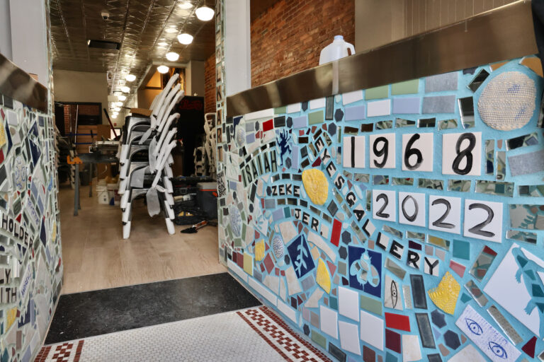 The entrance to Jim's Steaks