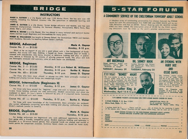 The inside of Cheltenham Township Adult School's 1964 catalog