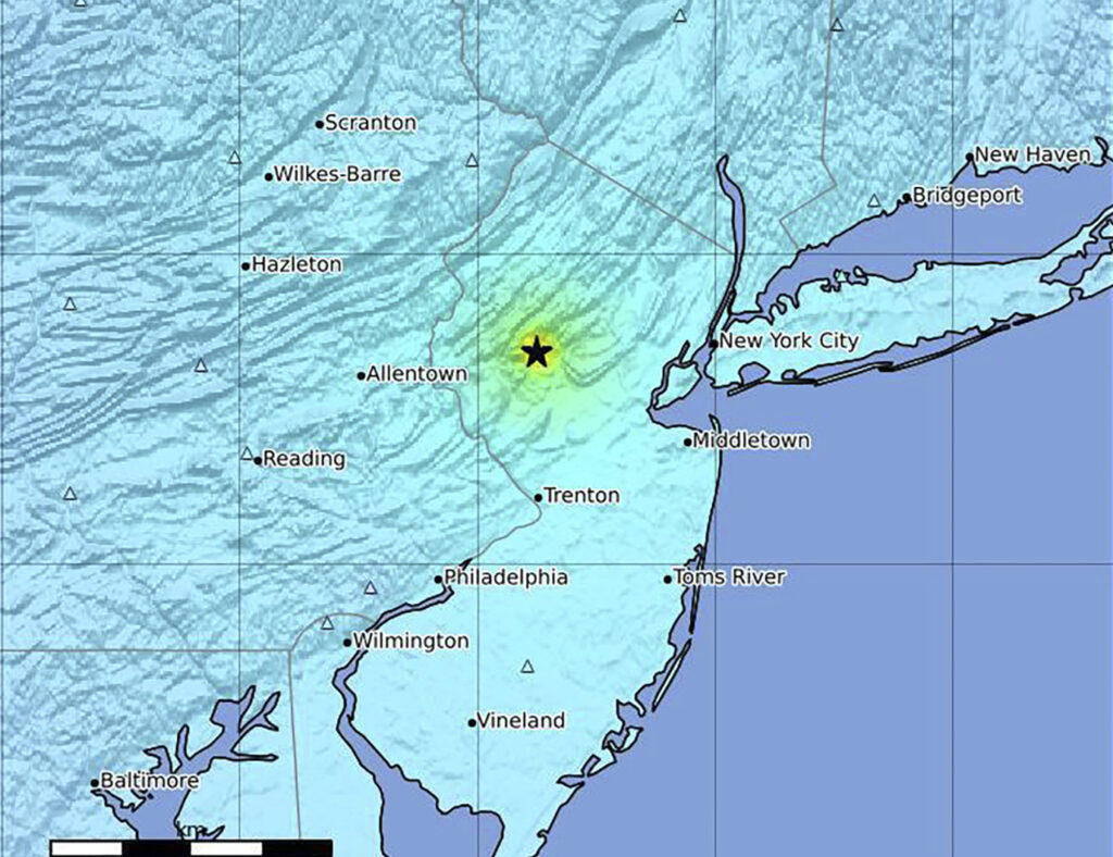 East-Coast-Earthquake map showing earthquake