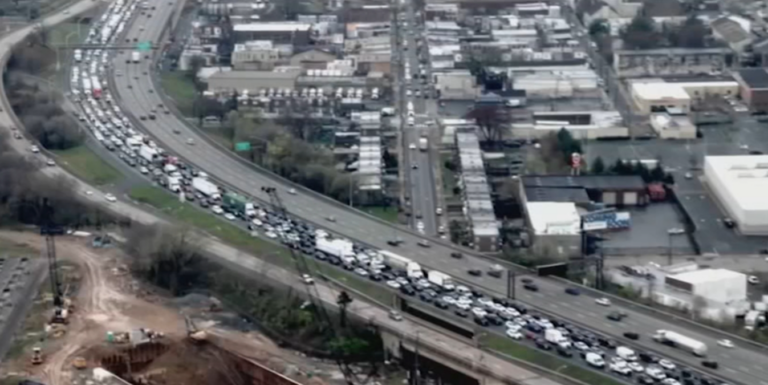 A truck hit an overhead bridge on I-95 in Port Richmond April 1, 2024.