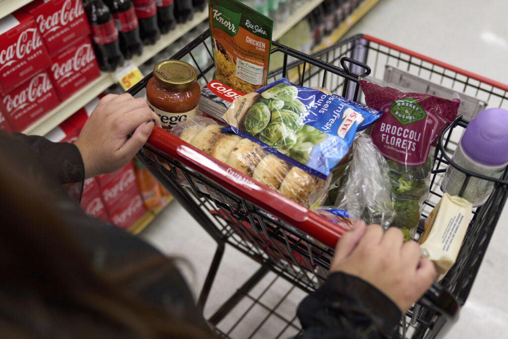Poverty-Income Shopping cart filled with food at the supermarket