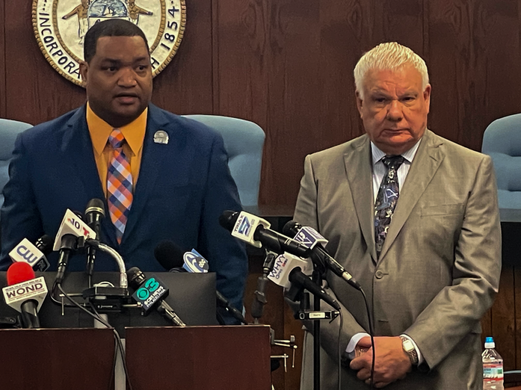 atlantic-city-mayor-marty-small-KB-040124 Atlantic City Mayor Marty Small Sr. (left) with his attorney, Ed Jacobs, addressing reporters during a press conference on April 1, 2024.