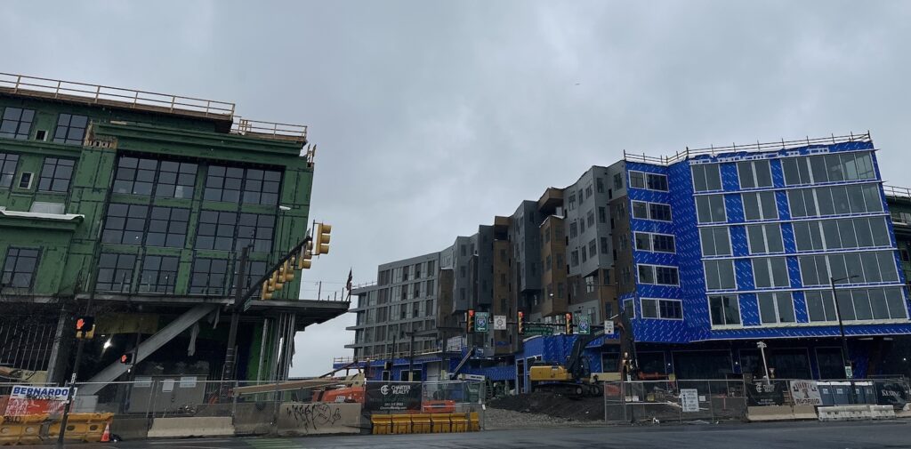 Construction at a mixed-use development known as Riverview at Festival Pier near Northern Liberties along the Delaware River waterfront