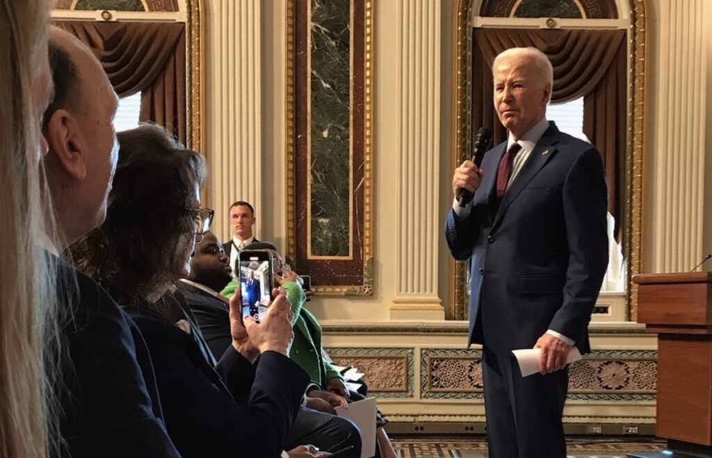 Joe Biden addressing the room
