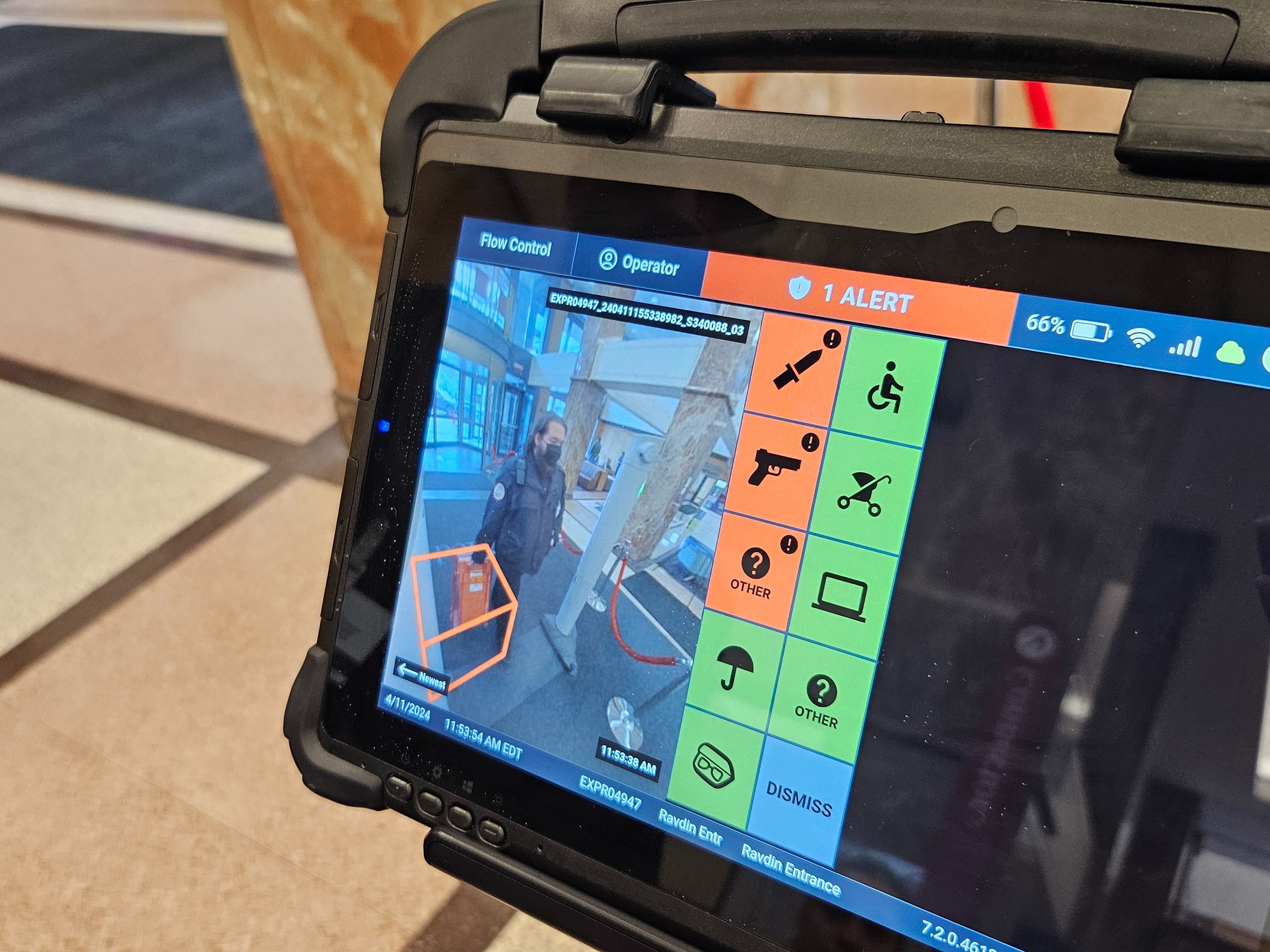 The Evolv weapons detection system tablet