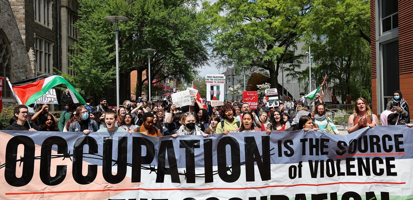 Protesters at temple