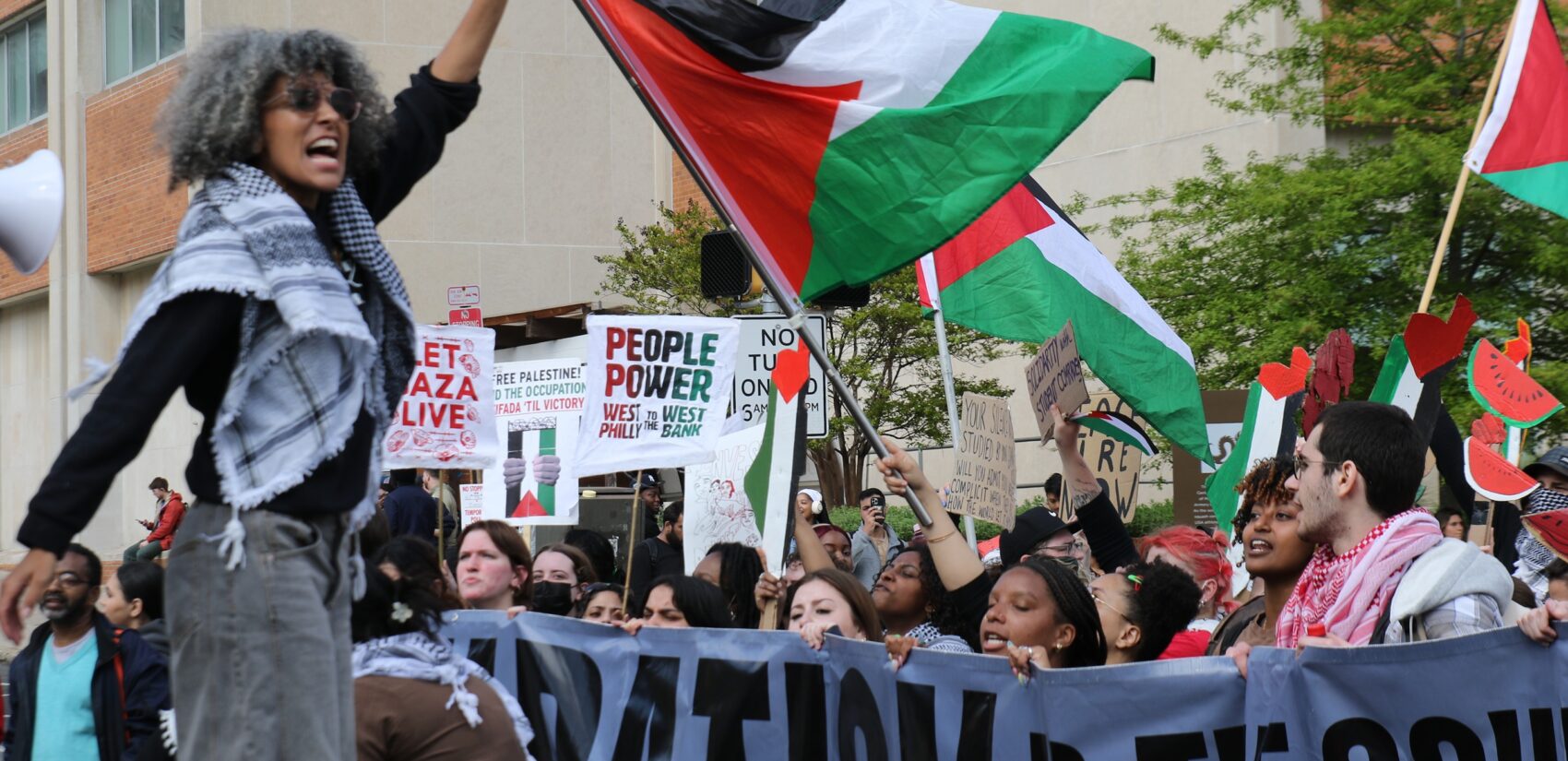 Protesters marched from City Hall down Market Street and met up with others from Drexel University.