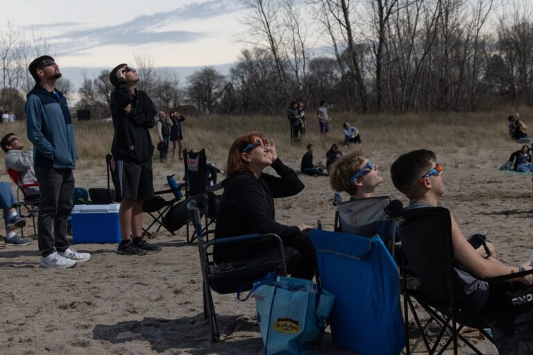 People gather in Ashtabula, Ohio to view the eclipse