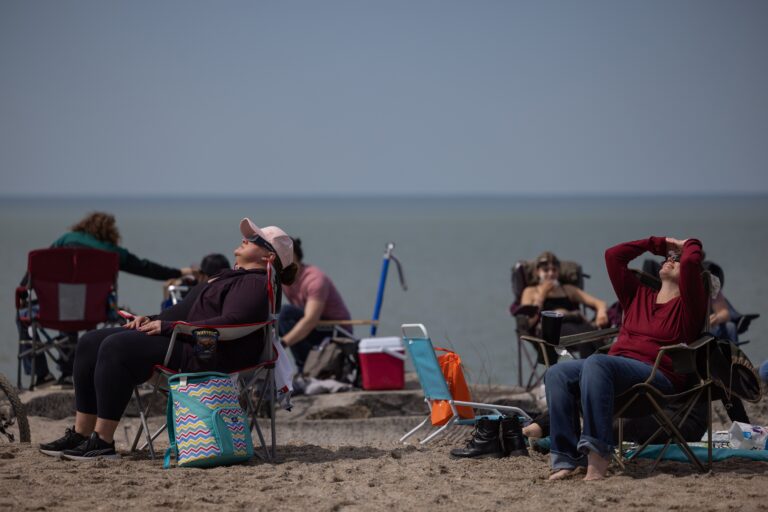 People gather in Ashtabula, Ohio to view the eclipse