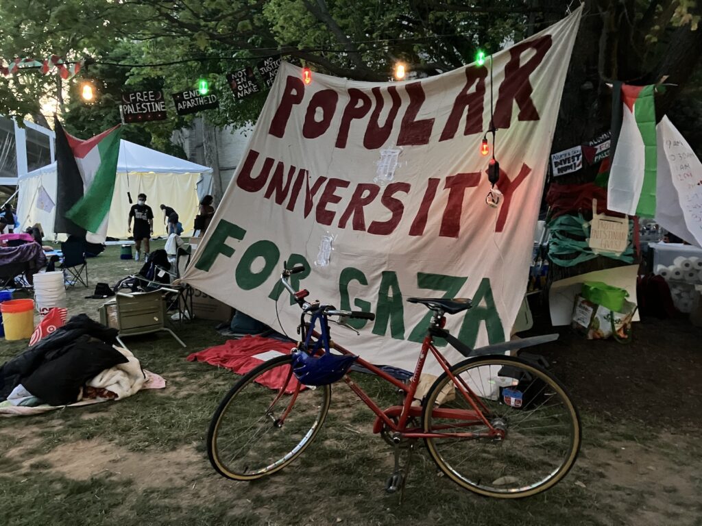 An encampment set up at Princeton University