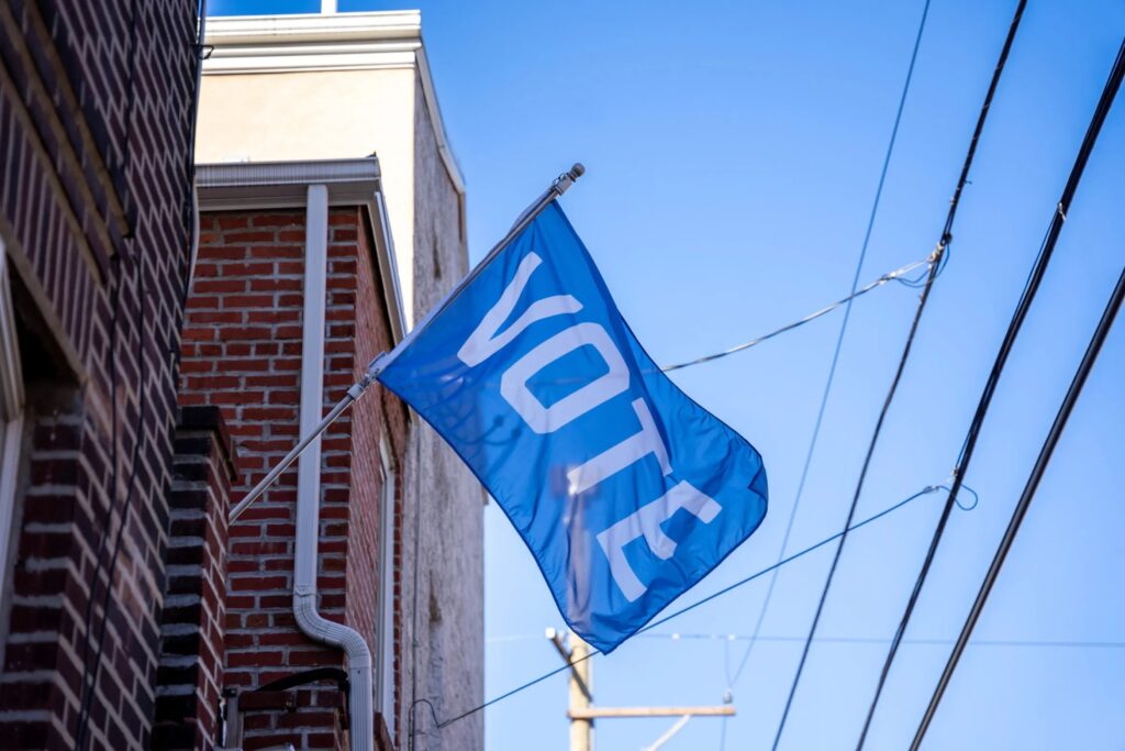 A vote flag on East Passyunk Avenue