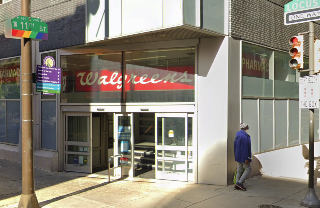 walgreens-11th-locust-2024-04-19 Exterior of Walgreens store