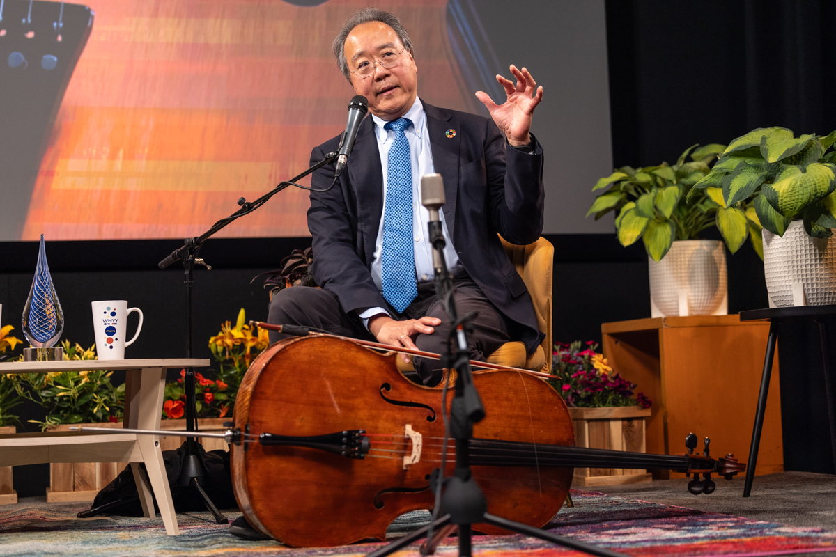 Yo-Yo Ma sits and speaks