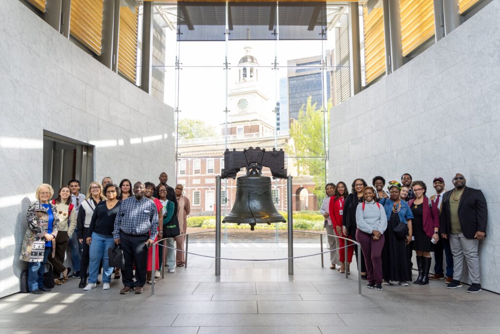 05 03 2024 k paynter civic dialogue crew at the liberty bell-2 (1) (1) Participants in the WHYY News Civic Dialogue Summit at the Liberty Bell. (Kimberly Paynter/WHYY News)
