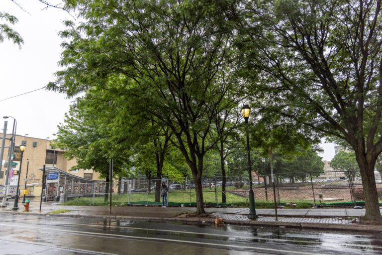 The lot where the UC Townhomes once stood on 3900 block of Market Street in Philadelphia. (Kimberly Paynter/WHYY)