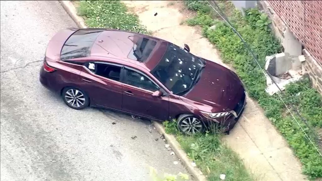 2024-05-14-wpvi-chester-standoff-chopper-img-2-maroon-car The scene after a crash after the driver fled police. (6abc)