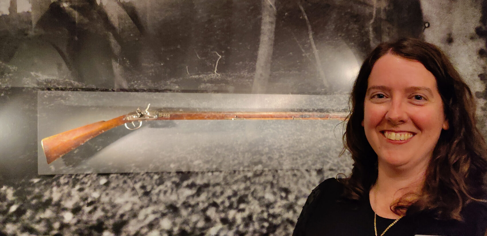 Annie Halliday with a piece at the Mercer Museum