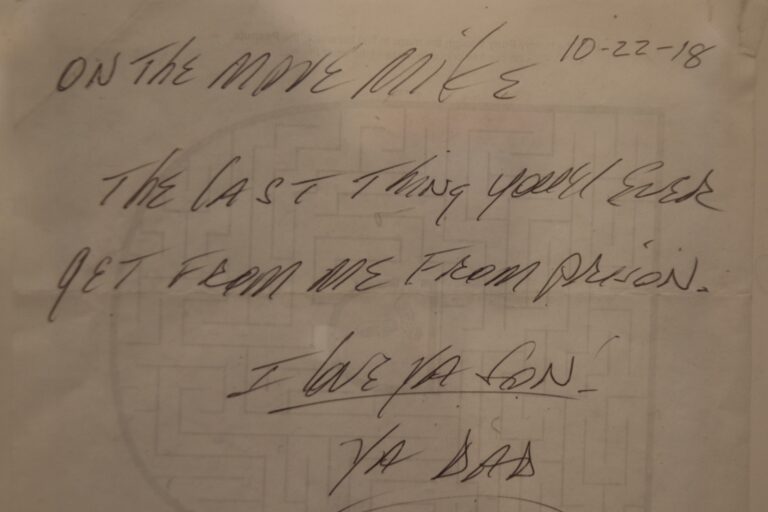 the last prison letter written by Mike Africa Sr. to his son reads the last thing you'll ever get from me from prison. I love you son! ya dad