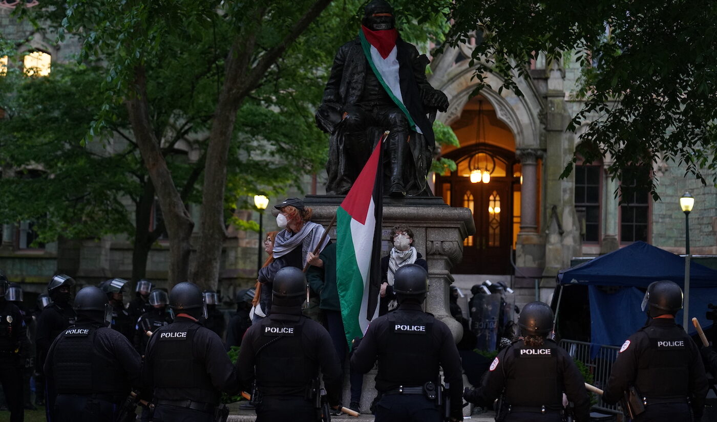 Police disband the pro-Palestine encampment and make numerous arrests, Friday May 10, 2024, on the campus of the University of Pennsylvania.