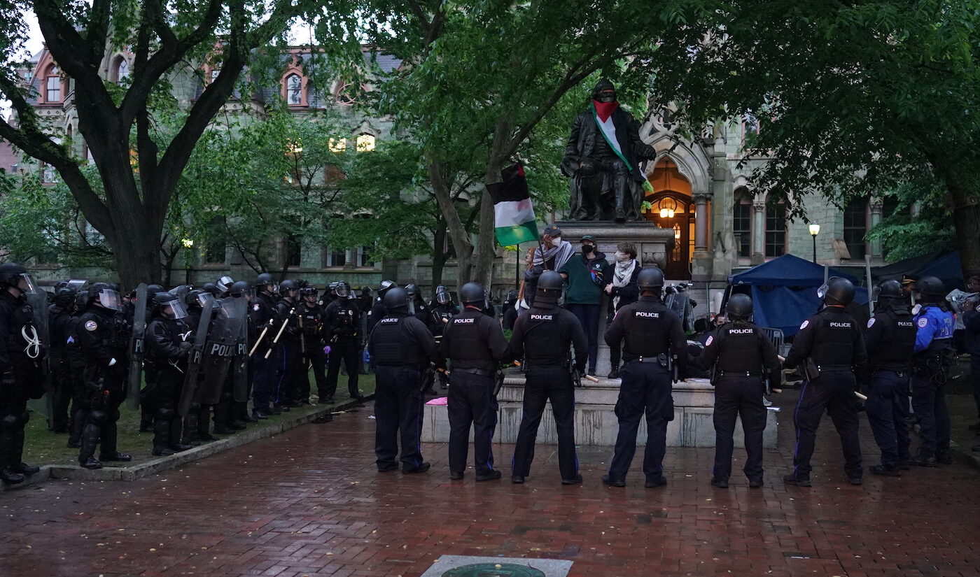 Police disband the pro-Palestine encampment and make numerous arrests, Friday May 10, 2024, on the campus of the University of Pennsylvania.