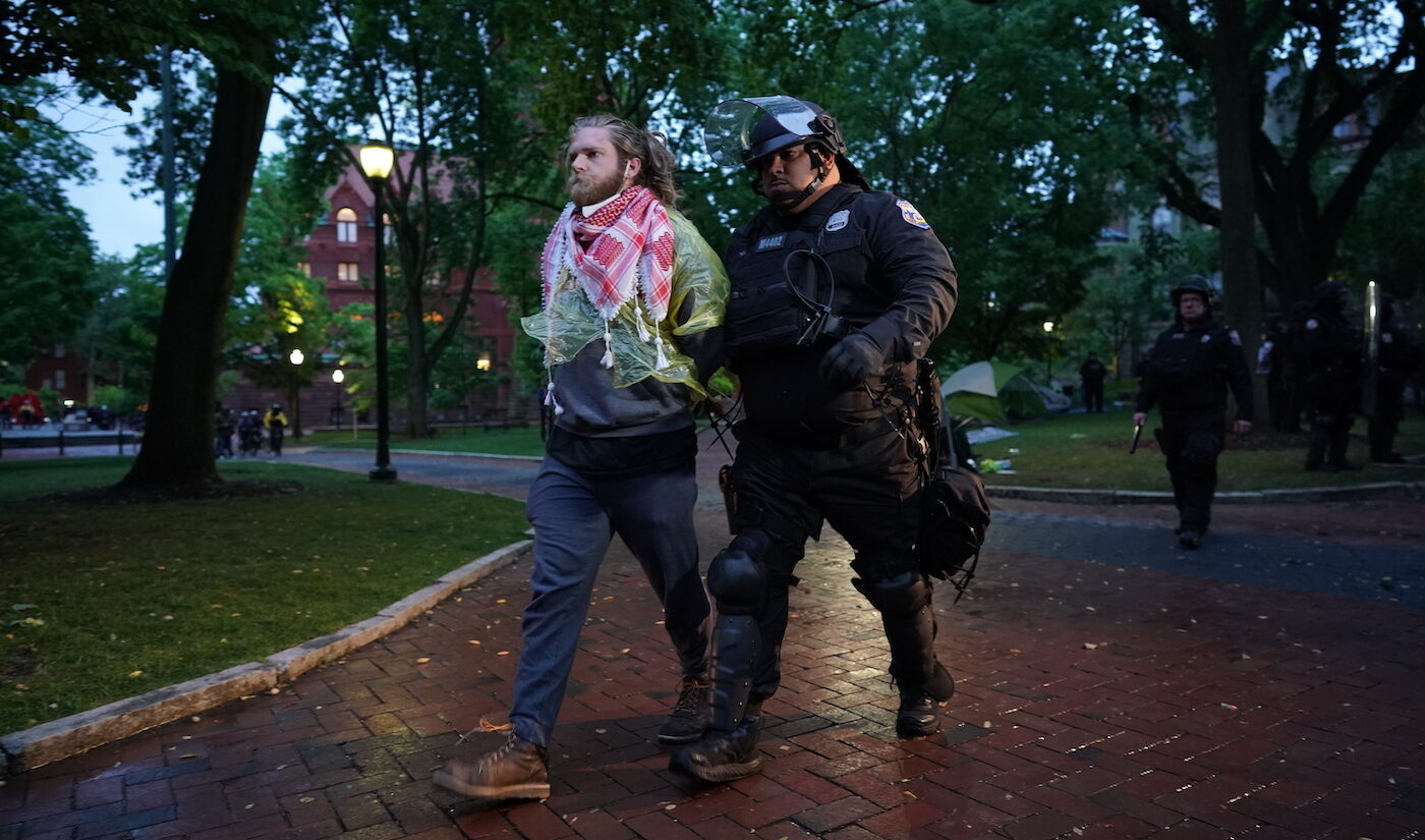 Police disband the pro-Palestine encampment and make numerous arrests, Friday May 10, 2024, on the campus of the University of Pennsylvania.