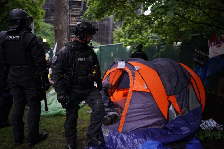 Police disband the pro-Palestine encampment and make numerous arrests, Friday May 10, 2024, on the campus of the University of Pennsylvania.