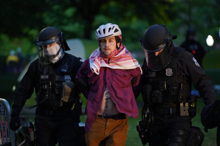 Police disband the pro-Palestine encampment and make numerous arrests, Friday May 10, 2024, on the campus of the University of Pennsylvania.