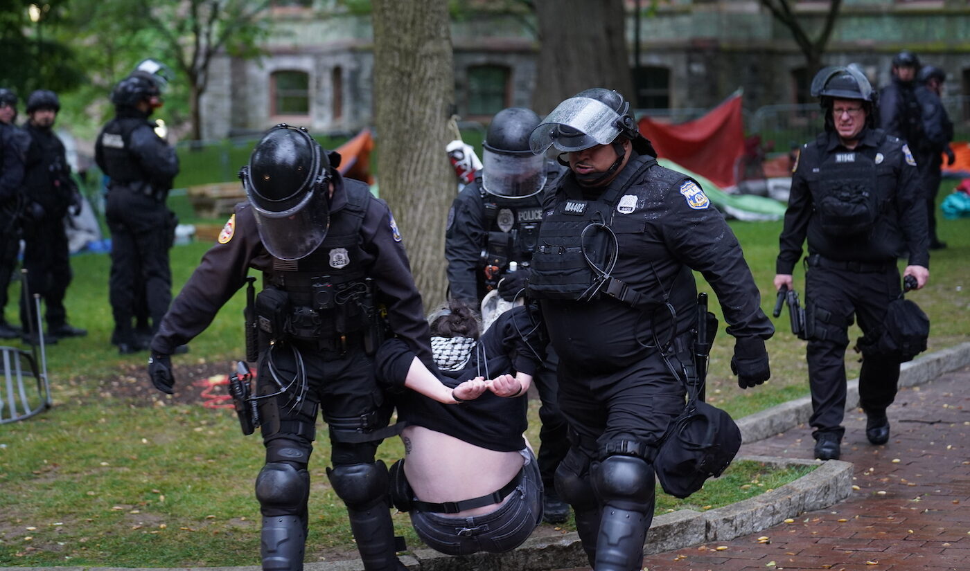 Police disband the pro-Palestine encampment and make numerous arrests, Friday May 10, 2024, on the campus of the University of Pennsylvania.